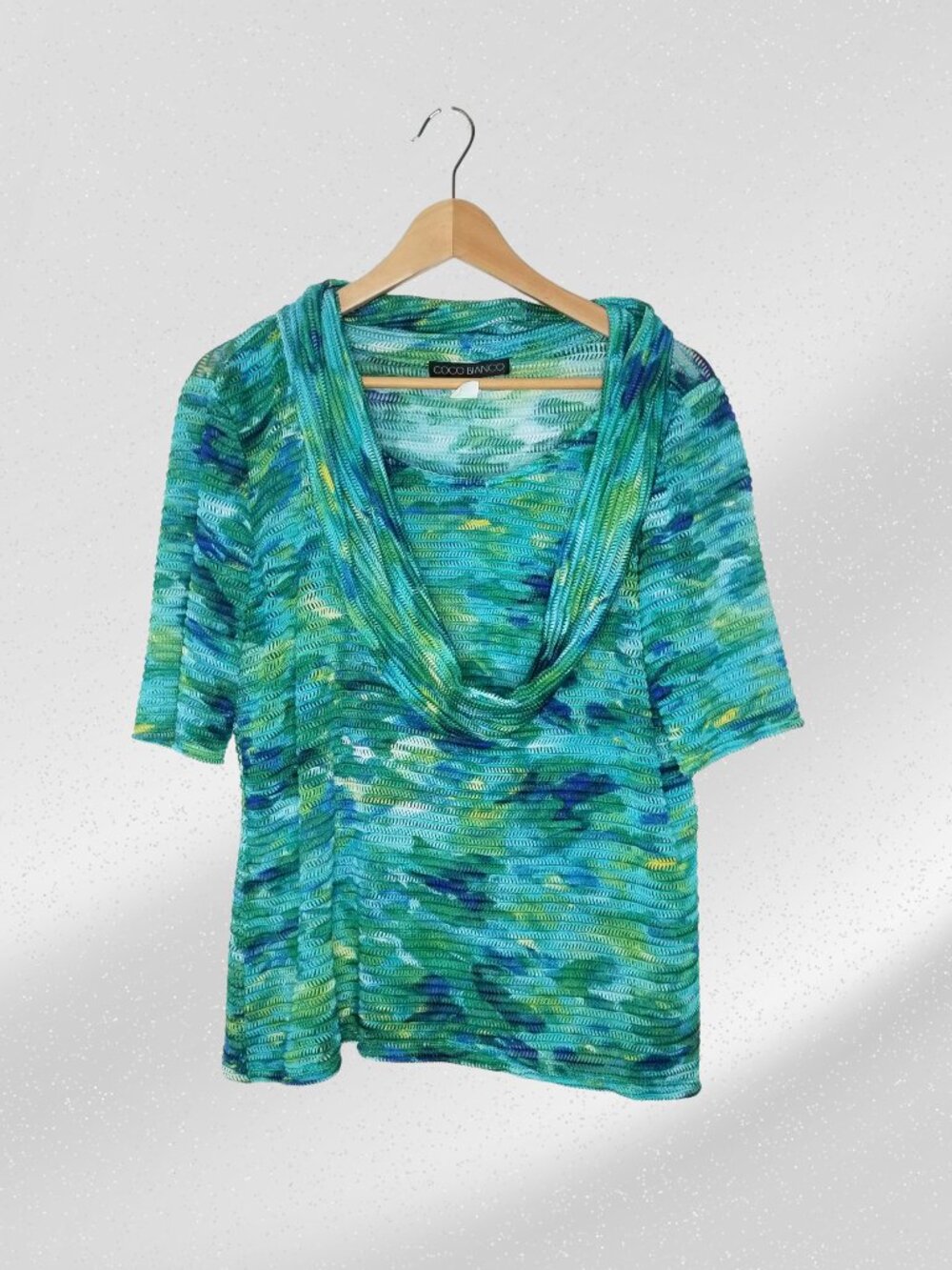 Coco Bianco Cowl Neck Knit Top for Layering - Green / Blue, Medium